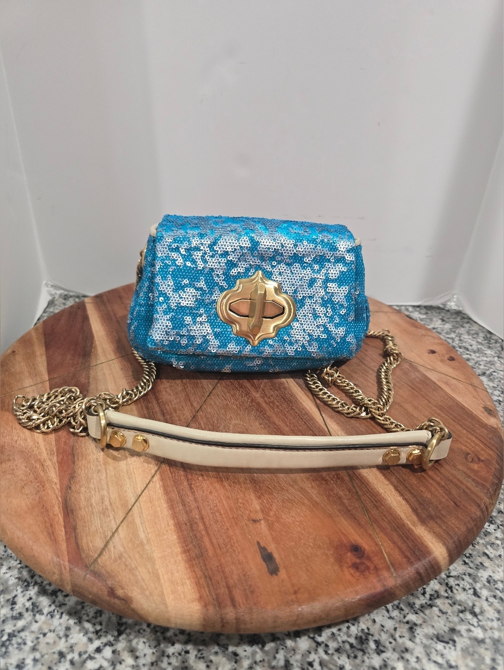 OrYANY Sequin and Gold Leather Crossbody Bag